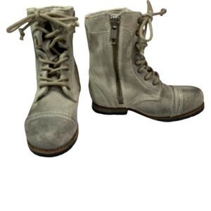 All Saints Spitalfields Jacks Place Moto Combat Boots, Distressed Suede, Size 25